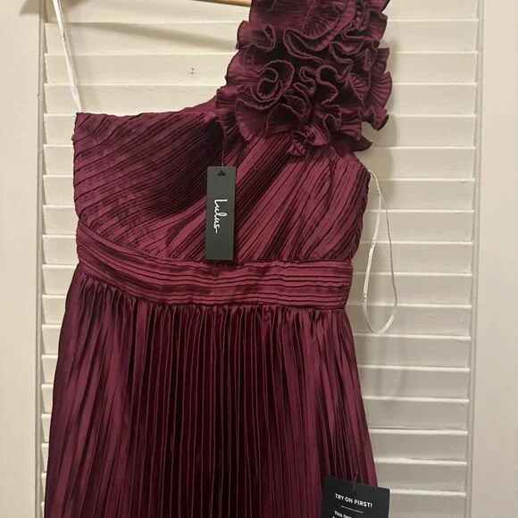 Radiant Affair Plum Purple Satin Pleated One-Shoulder Maxi Dress - Picture 4 of 5